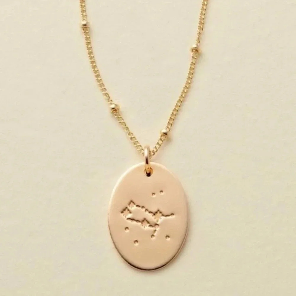Gemini Minimalist Zodiac Charm Oval Disc Necklace